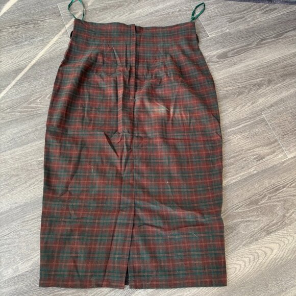 Collectif Vintage Size UK 14/US 10 Brown Green Plaid Pencil Skirt - Picture 2 of 5
